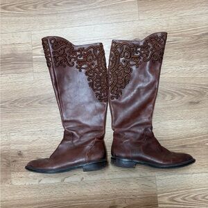 Gianni Bini Embroidered Brown Over the Knee Boots